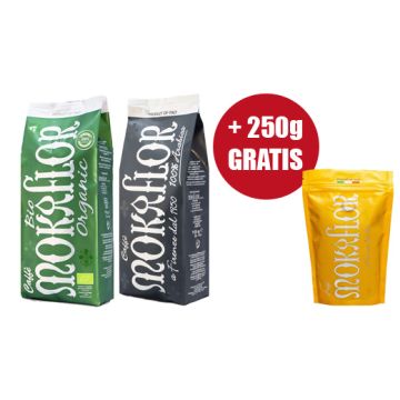 Mokaflor koffiebonen ORGANIC 1kg + NERA 1kg + 250g ORO GRATIS